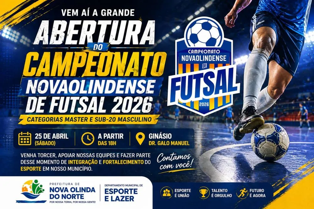 A bola vai rolar! Campeonato Novaolindense de Futsal 2026 começa neste sábado com grande festa esportiva