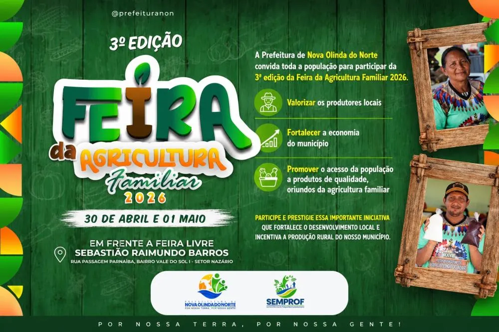 Prefeitura de Nova Olinda do Norte realiza 3ª edição da Feira da Agricultura Familiar 2026
